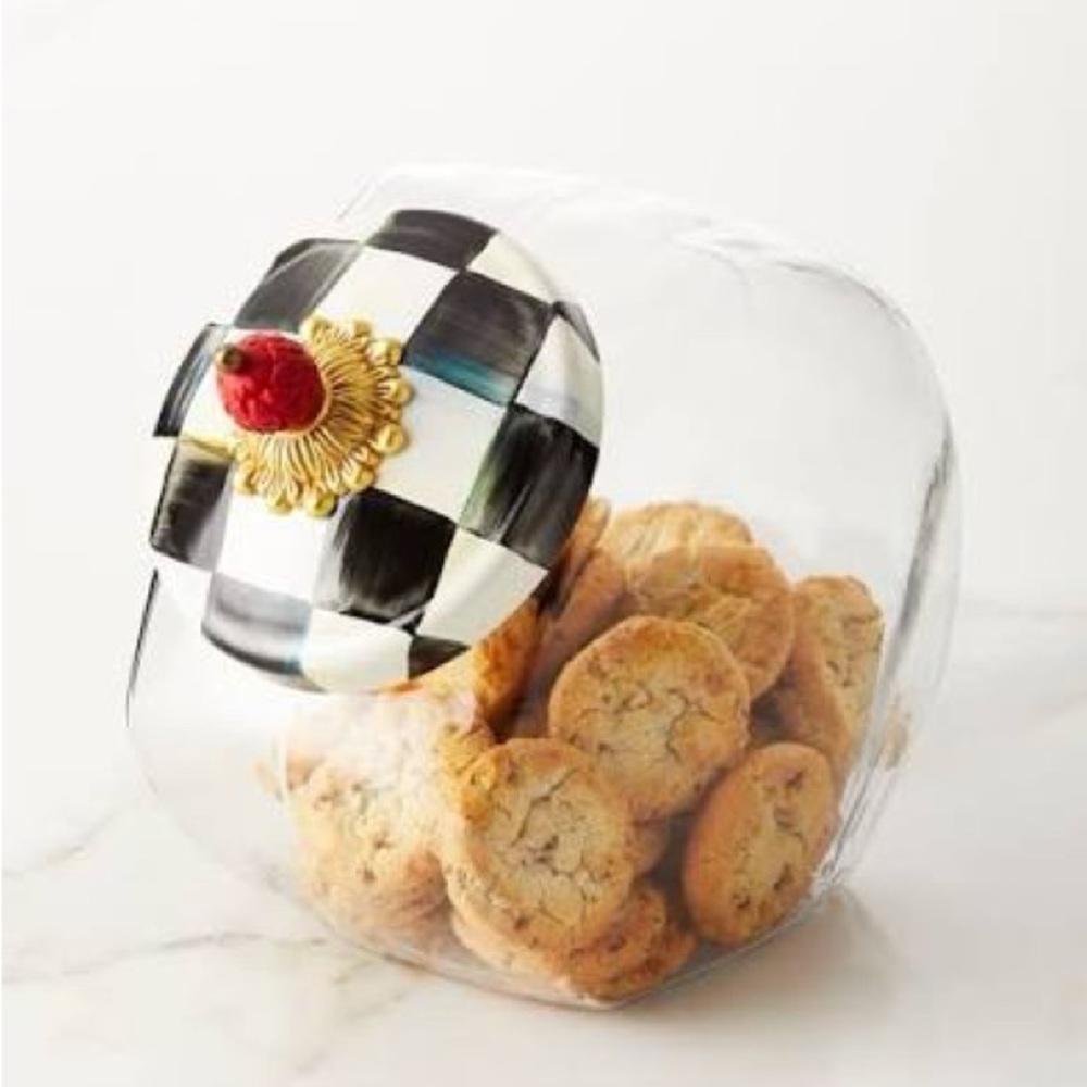 Checkered Glass Cookie Jar with Red Accent